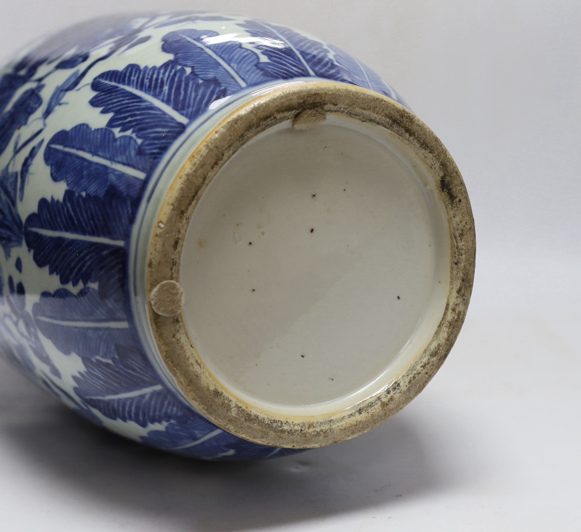 A large Chinese blue and white ‘birds amid foliage’ vase, late 19th century, 54cm